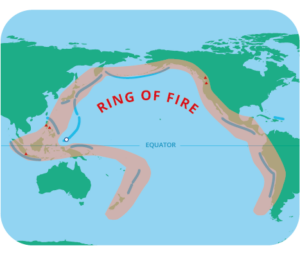 Karte, die die Lage des Pazifischen Feuerrings zeigt