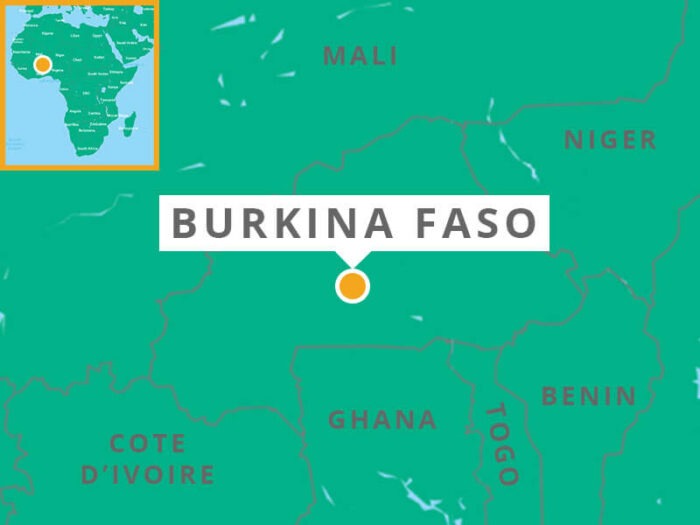 Karte mit der Lage von Burkina Faso in Afrika.