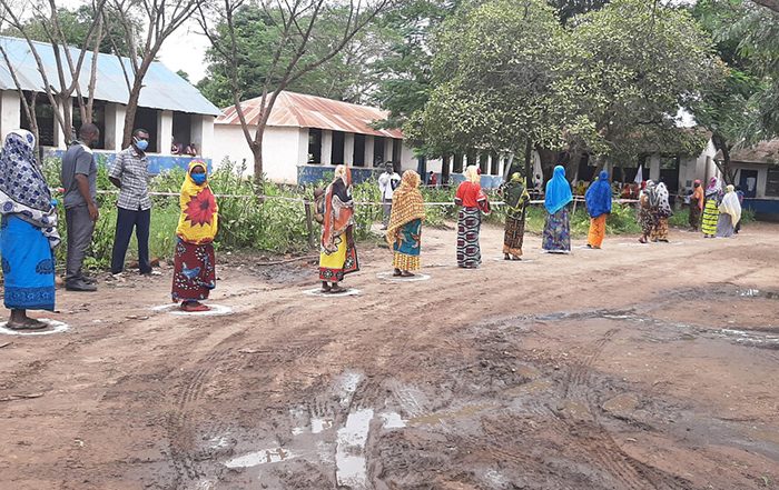 People queuing for aid in Tanzania